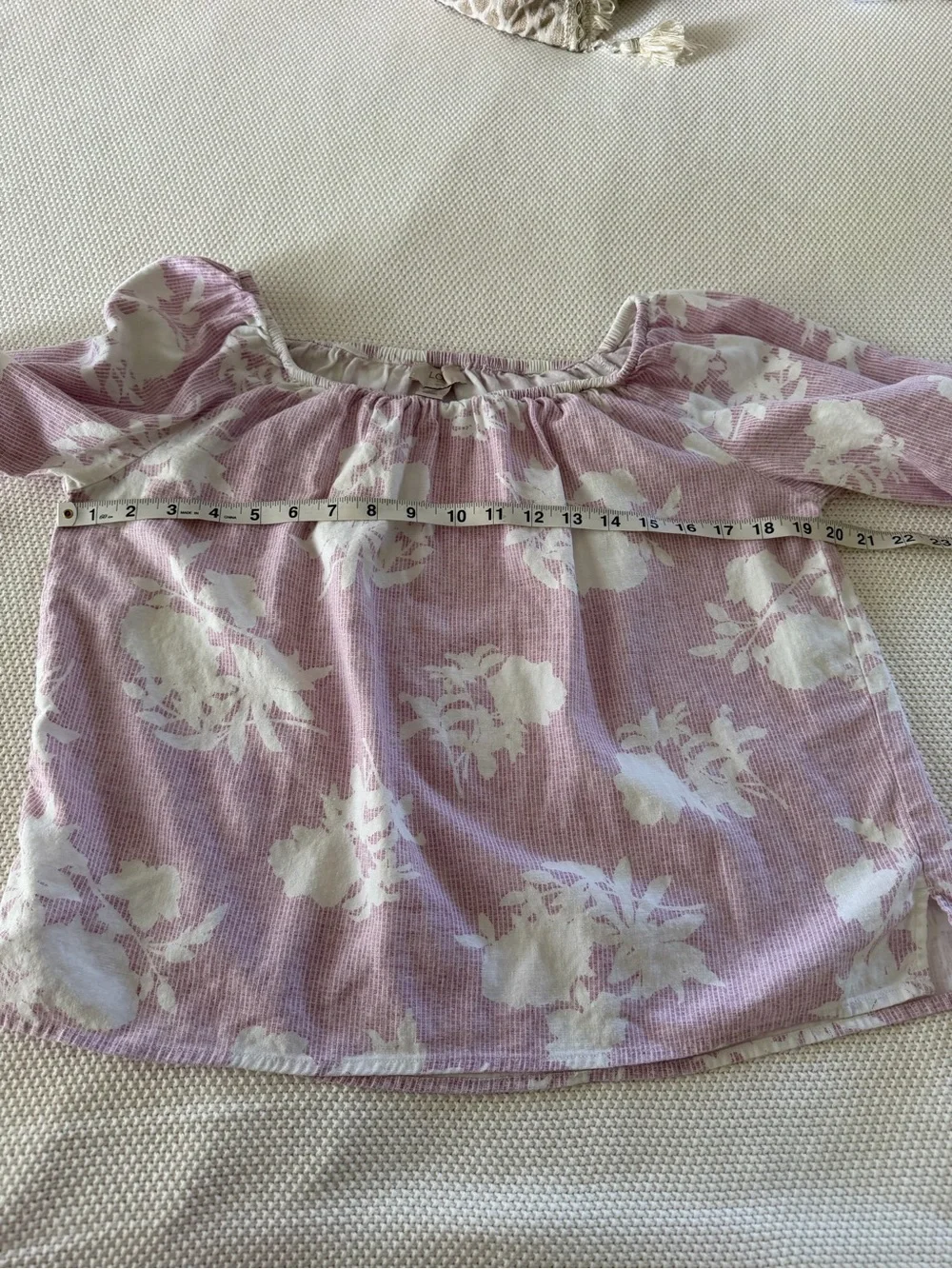 LOFT Outlet XSP Dusty Mauve Floral Linen Blend Off Shoulder Blouse